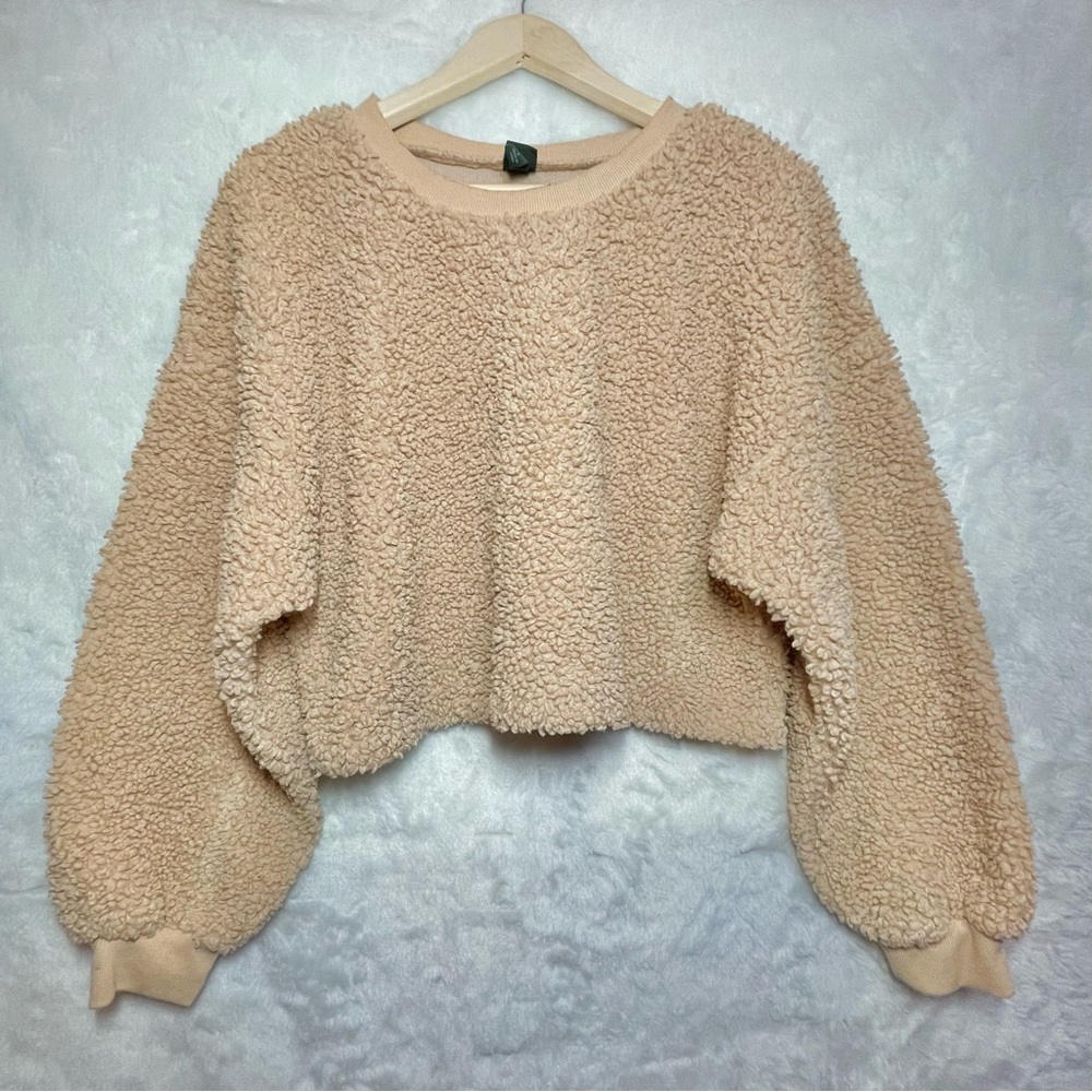 Tan Sherpa teddy cropped sweatshirt